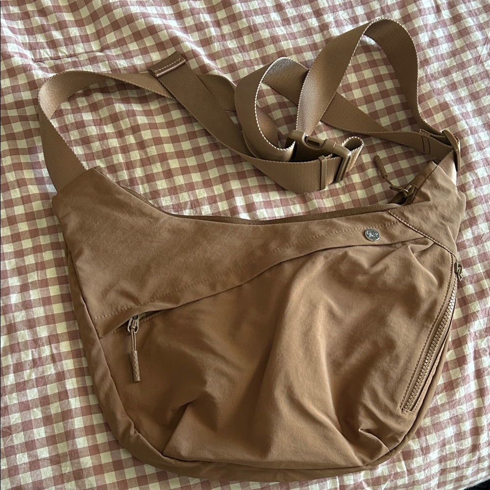 Iris and rainbow Crossbody Bag on caramel color